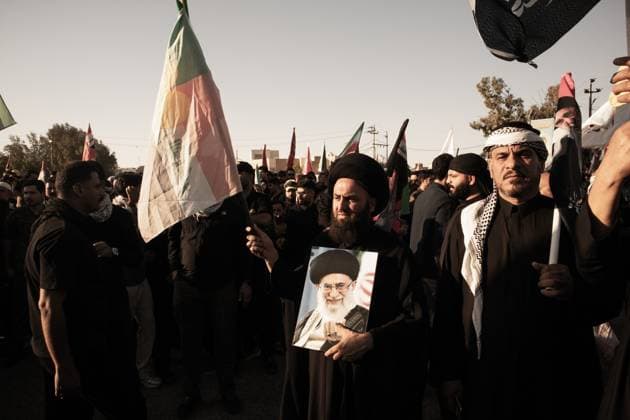 Crowds Gather for Funeral Procession in Najaf NAJAF, IRAQ JULY 8, 2026: Crowds gather ahead of the funeral procession for Ali Khamenei in Najaf, Iraq. Participants carried flags and portraits as large numbers of mourners assembled along the procession route under extensive organizational and security arrangements. NAJAF IQ Copyright: x xMohammedxzahidx xJNAxPressx