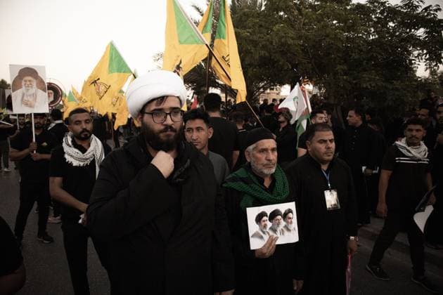 Crowds Gather for Funeral Procession in Najaf NAJAF, IRAQ JULY 8, 2026: Crowds gather ahead of the funeral procession for Ali Khamenei in Najaf, Iraq. Participants carried flags and portraits as large numbers of mourners assembled along the procession route under extensive organizational and security arrangements. NAJAF IQ Copyright: x xMohammedxzahidx xJNAxPressx