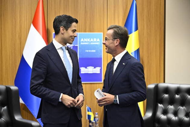 ANKARA, TURKIET 20260708 Nederländernas premiärminister Rob Jetten med Sveriges statsminister Ulf Kristerssin (M) under Nato-toppmötet i Ankara, Turkiet. ANKARA TURKIET x10430x *** ANKARA, TURKEY 20260708 Dutch Prime Minister Rob Jetten with Swedish Prime Minister Ulf Kristerssin M during the NATO summit in Ankara, Turkey ANKARA TURKEY x10430x  Copyright: xChristinexOlsson TTx NATO-TOPPMÖTE ANKARA 2026 71wrC4NDCnQ