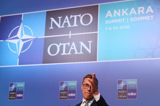 Estonian Prime Minister Kristen Michal pictured at the welcome ceremony for a head of states and government summit of the NATO (North Atlantic Treaty Organization) military alliance, Wednesday 08 July 2026, in Ankara, Turkey.  BENOITxDOPPAGNE 180699385