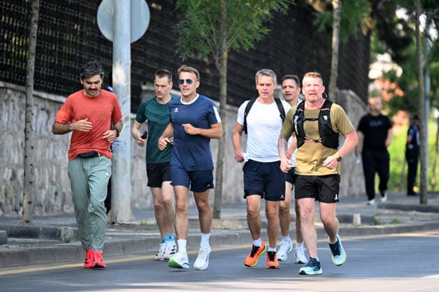 French President Macron goes for morning jog ahead of NATO summit in Ankara ANKARA, TURKIYE - JULY 08: French President Emmanuel Macron goes for a morning jog in Ankara, Turkiye, where he arrived for the 36th NATO Heads of State and Government Summit on July 08, 2026. Gokhan Balci Anadolu Ankara Turkey. Editorial use only. Please get in touch for any other usage.  Copyright: x2026xAnadoluxGokhanxBalcix