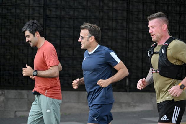 French President Macron goes for morning jog ahead of NATO summit in Ankara ANKARA, TURKIYE - JULY 08: French President Emmanuel Macron goes for a morning jog in Ankara, Turkiye, where he arrived for the 36th NATO Heads of State and Government Summit on July 08, 2026. Gokhan Balci Anadolu Ankara Turkey. Editorial use only. Please get in touch for any other usage.  Copyright: x2026xAnadoluxGokhanxBalcix