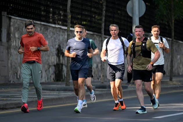 French President Macron goes for morning jog ahead of NATO summit in Ankara ANKARA, TURKIYE - JULY 08: French President Emmanuel Macron goes for a morning jog in Ankara, Turkiye, where he arrived for the 36th NATO Heads of State and Government Summit on July 08, 2026. Gokhan Balci Anadolu Ankara Turkey. Editorial use only. Please get in touch for any other usage.  Copyright: x2026xAnadoluxGokhanxBalcix