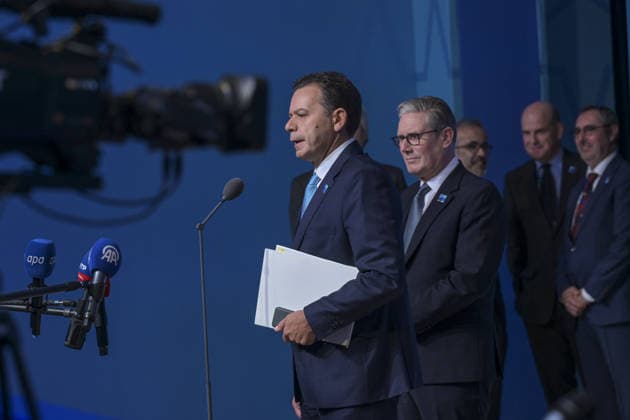 36th NATO Summit in Ankara ANKARA, TURKIYE - JULY 08: Portuguese Prime Minister Luis Montenegro (L) and British Prime Minister Keir Starmer (2nd L) make a statement to the press ahead of the main session of the North Atlantic Council Meeting during the second day of the 36th NATO Heads of State and Government Summit in Ankara, Turkiye on July 08, 2026. Ozge Elif Kizil Anadolu Ankara Turkey. Editorial use only. Please get in touch for any other usage.  Copyright: x2026xAnadoluxOzgexElifxKizilx