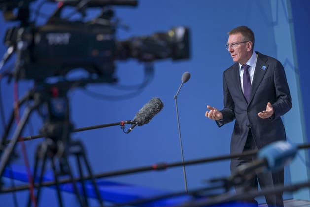 36th NATO Summit in Ankara ANKARA, TURKIYE - JULY 08: President of Latvia, Edgars Rinkevics makes a statement to the press ahead of the main session of the North Atlantic Council Meeting during the second day of the 36th NATO Heads of State and Government Summit in Ankara, Turkiye on July 08, 2026. Ozge Elif Kizil Anadolu Ankara Turkey. Editorial use only. Please get in touch for any other usage.  Copyright: x2026xAnadoluxOzgexElifxKizilx