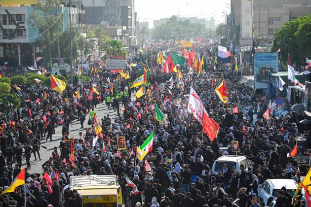 Thousands gather in Iraq for funeral procession of slain Iranian leader Khamenei NAJAF, IRAQ - JULY 8: A massive crowd of mourners carrying various flags and posters fills the streets during a farewell ceremony for slain Iranian supreme leader Ali Khamenei, in Najaf, Iraq, on July 8, 2026. Khamenei lost his life following joint US-Israeli attacks. Starting from the early hours of the morning, thousands of people flooded the squares and avenues to take part in the funeral procession and pay their final respects. Haidar Mohammed Ali Anadolu Najaf Iraq. Editorial use only. Please get in touch for any other usage.  Copyright: x2026xAnadoluxHaidarxMohammedxAlix