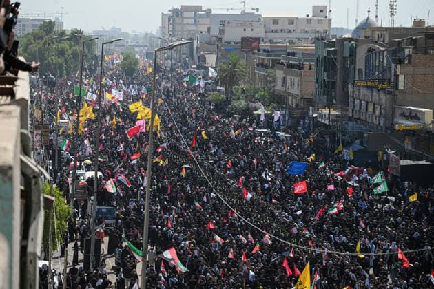 Thousands gather in Iraq for funeral procession of slain Iranian leader Khamenei NAJAF, IRAQ - JULY 8: A massive crowd of mourners carrying various flags and posters fills the streets during a farewell ceremony for slain Iranian supreme leader Ali Khamenei, in Najaf, Iraq, on July 8, 2026. Khamenei lost his life following joint US-Israeli attacks. Starting from the early hours of the morning, thousands of people flooded the squares and avenues to take part in the funeral procession and pay their final respects. Haidar Mohammed Ali Anadolu Najaf Iraq. Editorial use only. Please get in touch for any other usage.  Copyright: x2026xAnadoluxHaidarxMohammedxAlix