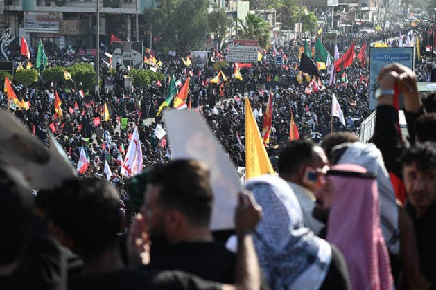 Thousands gather in Iraq for funeral procession of slain Iranian leader Khamenei NAJAF, IRAQ - JULY 8: A massive crowd of mourners carrying various flags and posters fills the streets during a farewell ceremony for slain Iranian supreme leader Ali Khamenei, in Najaf, Iraq, on July 8, 2026. Khamenei lost his life following joint US-Israeli attacks. Starting from the early hours of the morning, thousands of people flooded the squares and avenues to take part in the funeral procession and pay their final respects. Haidar Mohammed Ali Anadolu Najaf Iraq. Editorial use only. Please get in touch for any other usage.  Copyright: x2026xAnadoluxHaidarxMohammedxAlix