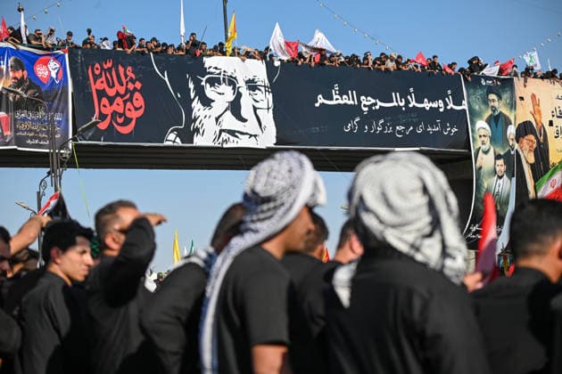 Thousands gather in Iraq for funeral procession of slain Iranian leader Khamenei NAJAF, IRAQ - JULY 8: A massive crowd of mourners carrying various flags and posters fills the streets during a farewell ceremony for slain Iranian supreme leader Ali Khamenei, in Najaf, Iraq, on July 8, 2026. Khamenei lost his life following joint US-Israeli attacks. Starting from the early hours of the morning, thousands of people flooded the squares and avenues to take part in the funeral procession and pay their final respects. Haidar Mohammed Ali Anadolu Najaf Iraq. Editorial use only. Please get in touch for any other usage.  Copyright: x2026xAnadoluxHaidarxMohammedxAlix