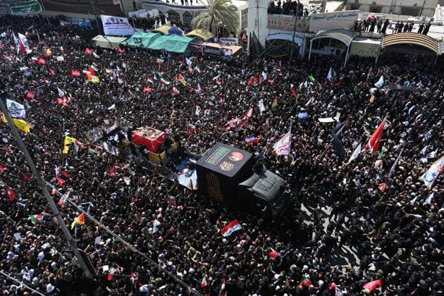 Thousands gather in Iraq for funeral procession of slain Iranian leader Khamenei NAJAF, IRAQ - JULY 8: A massive crowd of mourners carrying flags and posters fills the streets as the coffins of Iranian supreme leader Ali Khamenei and his family members are carried among the public inside a specially designed truck resembling the Imam Reza Shrine during a farewell ceremony in Najaf, Iraq, on July 8, 2026. Khamenei lost his life following joint US-Israeli attacks, drawing thousands to the squares and avenues since the early hours of the morning. Haidar Mohammed Ali Anadolu Najaf Iraq. Editorial use only. Please get in touch for any other usage.  Copyright: x2026xAnadoluxHaidarxMohammedxAlix