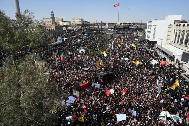 Thousands gather in Iraq for funeral procession of slain Iranian leader Khamenei NAJAF, IRAQ - JULY 8: A massive crowd of mourners carrying flags and posters fills the streets as the coffins of Iranian supreme leader Ali Khamenei and his family members are carried among the public inside a specially designed truck resembling the Imam Reza Shrine during a farewell ceremony in Najaf, Iraq, on July 8, 2026. Khamenei lost his life following joint US-Israeli attacks, drawing thousands to the squares and avenues since the early hours of the morning. Haidar Mohammed Ali Anadolu Najaf Iraq. Editorial use only. Please get in touch for any other usage.  Copyright: x2026xAnadoluxHaidarxMohammedxAlix
