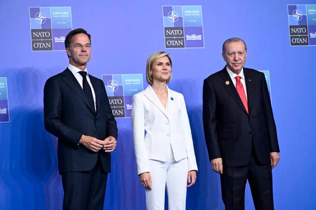 LKS 20260708 NATO Secretary General Mark Rutte, Iceland s Prime Minister Kristrun Frostadottir and Turkey s President Tayyip Erdogan during the Welcome Ceremony of Allied Heads of State and Government at the North Atlantic Treaty Organization (NATO) Heads of State and Government summit in Ankara, Turkey, on July 8, 2026. - EMMI KORHONEN Ankara Turkey  Copyright: xEmmixKorhonenx nx_jXQoi2aA