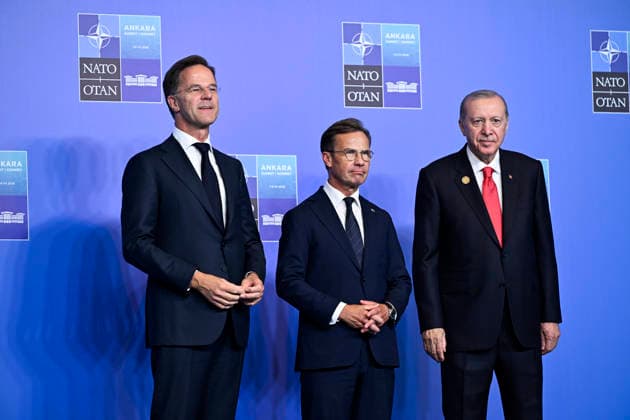 LKS 20260708 NATO Secretary General Mark Rutte, Sweden s Prime Minister Ulf Kristersson and Turkey s President Tayyip Erdogan during the North Atlantic Treaty Organization (NATO) Heads of State and Government summit in Ankara, Turkey, on July 8, 2026. - EMMI KORHONEN Ankara Turkey  Copyright: xEmmixKorhonenx 6gjSkgRlTwE