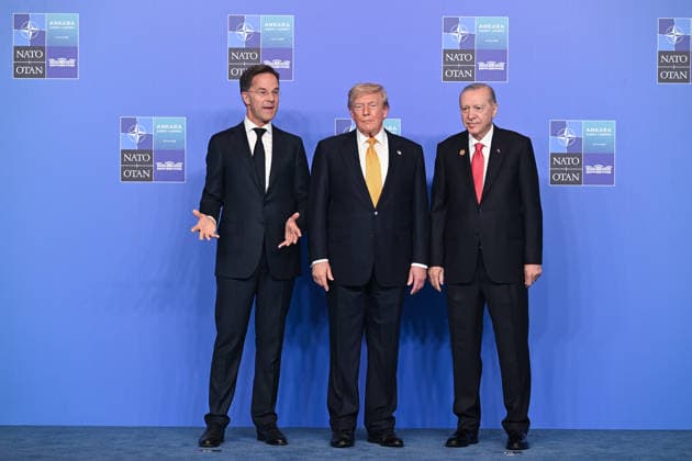 36th NATO Summit in Ankara ANKARA, TURKIYE - JULY 8: Turkish President Recep Tayyip Erdogan (R) and NATO Secretary General Mark Rutte (L) welcome U.S. President Donald Trump (C) ahead of the North Atlantic Council meeting held as part of the 36th NATO Heads of State and Government Summit at the Presidential Complex in Ankara, Turkiye, on July 8, 2026. Binnur Ege Gurun Kocak Anadolu Ankara Turkey. Editorial use only. Please get in touch for any other usage.  Copyright: x2026xAnadoluxBinnurxEgexGurunxKocakx