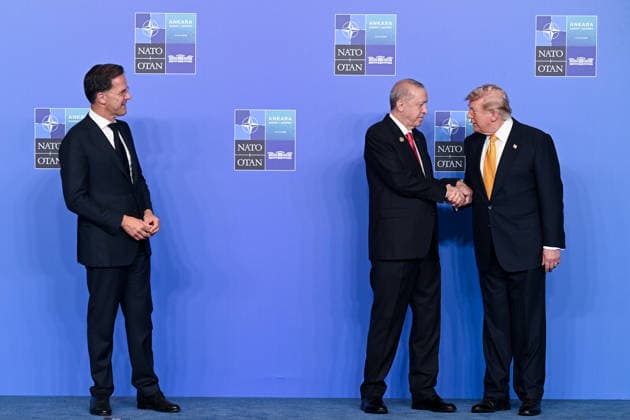 36th NATO Summit in Ankara ANKARA, TURKIYE - JULY 8: Turkish President Recep Tayyip Erdogan (C) and NATO Secretary General Mark Rutte (R) welcome US President Donald Trump ahead of the North Atlantic Council meeting, held as part of the 36th NATO Summit of Heads of State and Government in Ankara, Turkiye, on July 8, 2026. Binnur Ege Gurun Kocak Anadolu Ankara Turkey. Editorial use only. Please get in touch for any other usage.  Copyright: x2026xAnadoluxBinnurxEgexGurunxKocakx