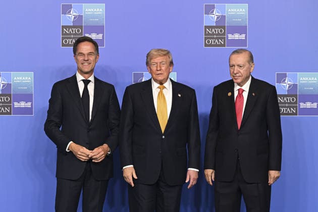 36th NATO Summit in Ankara ANKARA, TURKIYE - JULY 8: Turkish President Recep Tayyip Erdogan (R) and NATO Secretary General Mark Rutte (L) welcome US President Donald Trump ahead of the North Atlantic Council meeting, held as part of the 36th NATO Summit of Heads of State and Government in Ankara, Turkiye, on July 8, 2026. Binnur Ege Gurun Kocak Anadolu Ankara Turkey. Editorial use only. Please get in touch for any other usage.  Copyright: x2026xAnadoluxBinnurxEgexGurunxKocakx