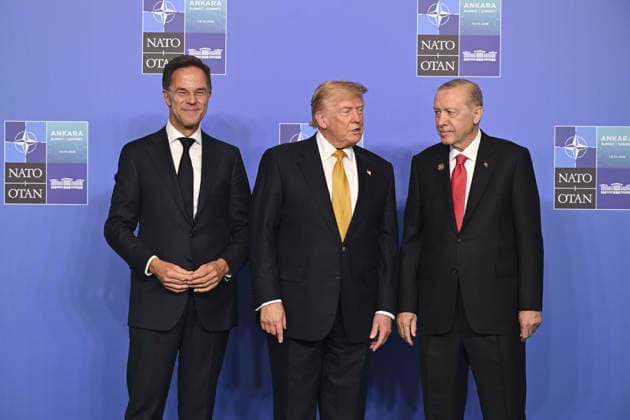 36th NATO Summit in Ankara ANKARA, TURKIYE - JULY 8: Turkish President Recep Tayyip Erdogan (R) and NATO Secretary General Mark Rutte (L) welcome US President Donald Trump ahead of the North Atlantic Council meeting, held as part of the 36th NATO Summit of Heads of State and Government in Ankara, Turkiye, on July 8, 2026. Binnur Ege Gurun Kocak Anadolu Ankara Turkey. Editorial use only. Please get in touch for any other usage.  Copyright: x2026xAnadoluxBinnurxEgexGurunxKocakx
