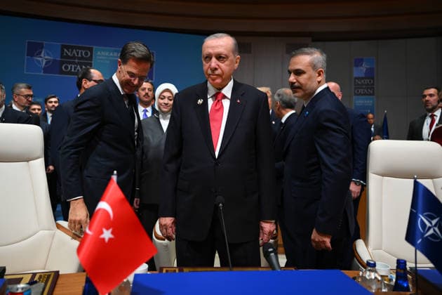 36th NATO Summit in Ankara ANKARA, TURKIYE - JULY 8: Turkish President Recep Tayyip Erdogan, NATO Secretary General Mark Rutte and Turkish Foreign Minister Hakan Fidan attend the North Atlantic Council meeting, held as part of the 36th NATO Summit of Heads of State and Government in Ankara, Turkiye, on July 8, 2026. Harun Ozalp Anadolu Ankara Turkey. Editorial use only. Please get in touch for any other usage.  Copyright: x2026xAnadoluxHarunxOzalpx