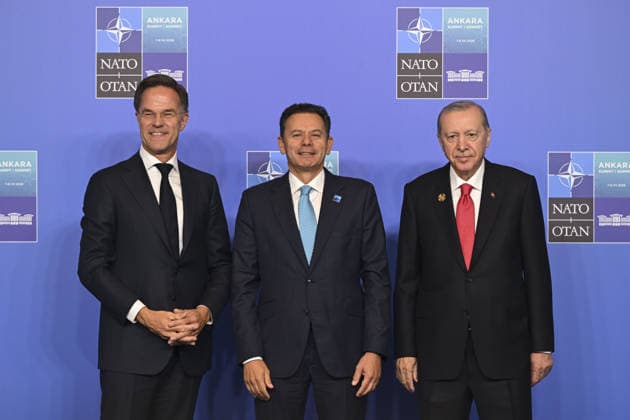 36th NATO Summit in Ankara Turkish President Recep Tayyip Erdogan and NATO Secretary General Mark Rutte welcome Portuguese Prime Minister Luis Montenegro ahead of the North Atlantic Council meeting, held as part of the 36th NATO Summit of Heads of State and Government in Ankara, Turkiye, on July 8, 2026. Binnur Ege Gurun Kocak Anadolu Ankara Turkey. Editorial use only. Please get in touch for any other usage.  Copyright: x2026xAnadoluxBinnurxEgexGurunxKocakx