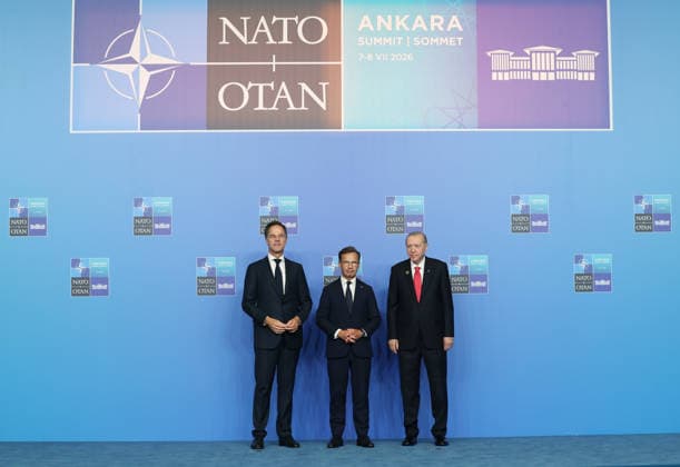 36th NATO Summit in Ankara ANKARA, TURKIYE - JULY 8: (----EDITORIAL USE ONLY MANDATORY CREDIT - TURKISH PRESIDENCY MURAT KULA HANDOUT - NO MARKETING NO ADVERTISING CAMPAIGNS - DISTRIBUTED AS A SERVICE TO CLIENTS----) Turkish President Recep Tayyip Erdogan and NATO Secretary General Mark Rutte welcome Swedish Prime Minister Ulf Kristersson ahead of the North Atlantic Council meeting, held as part of the 36th NATO Summit of Heads of State and Government in Ankara, Turkiye, on July 8, 2026. TUR Presidency Murat Kula Anadolu Ankara Turkey. Editorial use only. Please get in touch for any other usage.  Copyright: x2026xAnadoluxTURxPresidencyx xMuratxKulax