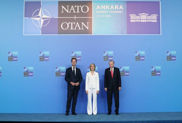 36th NATO Summit in Ankara ANKARA, TURKIYE - JULY 8: (----EDITORIAL USE ONLY MANDATORY CREDIT - TURKISH PRESIDENCY MURAT KULA HANDOUT - NO MARKETING NO ADVERTISING CAMPAIGNS - DISTRIBUTED AS A SERVICE TO CLIENTS----) Turkish President Recep Tayyip Erdogan and NATO Secretary General Mark Rutte welcome Icelandic Prime Minister Kristrun Frostadottir ahead of the North Atlantic Council meeting, held as part of the 36th NATO Summit of Heads of State and Government in Ankara, Turkiye, on July 8, 2026. TUR Presidency Murat Kula Anadolu Ankara Turkey. Editorial use only. Please get in touch for any other usage.  Copyright: x2026xAnadoluxTURxPresidencyx xMuratxKulax