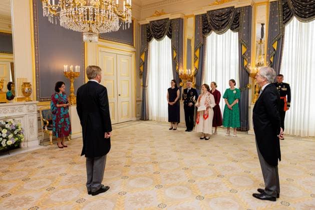 Den Haag, The Netherlands, 2026-07-08 09:33:59 THE HAGUE, 08-07-2026, Noordeinde Palace. King Willem Alexander receives the Ambassador of the Federal Republic of Germany, Her Excellency Tania Freiin von Uslar-Gleichen, at Noordeinde Palace in The Hague for the presentation of their credentials. PHOTO: NLBeeld POOL Wesley de Wit Credit: NL Beeld Patrick van Emst  Copyright: xx x