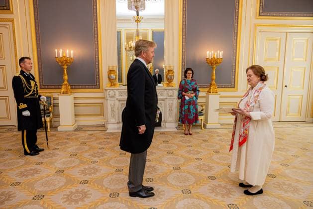 Den Haag, The Netherlands, 2026-07-08 09:34:08 THE HAGUE, 08-07-2026, Noordeinde Palace. King Willem Alexander receives the Ambassador of the Federal Republic of Germany, Her Excellency Tania Freiin von Uslar-Gleichen, at Noordeinde Palace in The Hague for the presentation of their credentials. PHOTO: NLBeeld POOL Wesley de Wit Credit: NL Beeld Patrick van Emst  Copyright: xx x