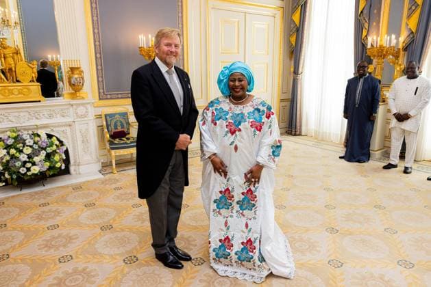 Den Haag, The Netherlands, 2026-07-08 11:04:57 THE HAGUE, 08-07-2026, Noordeinde Palace. King Willem Alexander receives Her Excellency Aicha Nanette ContÃ , the Ambassador of the Republic of Guinea, on the presentation of their credentials, at Noordeinde Palace in The Hague. PHOTO: NLBeeld POOL Wesley de Wit Credit: NL Beeld Patrick van Emst  Copyright: xx x