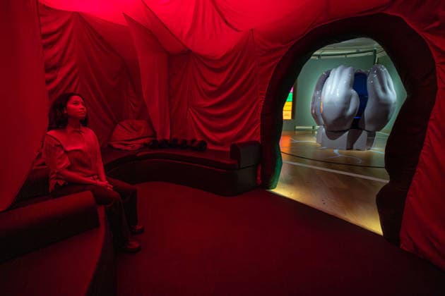 Rudy Loewe: Intimacies of Care at Wellcome Collection, London, UK 8 July 2026 The Space Within, 2026, at the preview of Rudy Loewe: Intimacies of Care Spaces of Grief and Possibility at the Wellcome Collection, London, UK, on 8 July 2026. The immersive installation creates a space for rest and reflection away from the overwhelming environment of the city, with warm tones evoking red light therapy, which studies suggest can help reduce anxiety, alongside sound pieces created by the artist, on view from 10 July 2026 until 7 February 2027., Credit:Pete Speller Avalon  Copyright: xPetexSpellerx xAvalonx 1115223023