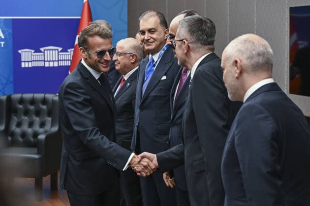 36th NATO Summit in Ankara ANKARA, TURKIYE - JULY 8: Turkish President Recep Tayyip Erdogan meets with French President Emmanuel Macron as part of the 36th NATO Heads of State and Government Summit in Ankara, Turkiye, on July 8, 2026. Turkish Foreign Minister Hakan Fidan, National Defense Minister Yasar Guler, Justice and Development (AK) Party Deputy Chairman and Spokesperson Omer Celik, and National Intelligence Organization (MIT) Director Ibrahim Kalin are also present at the meeting. Utku Ucrak Anadolu Ankara Turkey. Editorial use only. Please get in touch for any other usage.  Copyright: x2026xAnadoluxUtkuxUcrakx