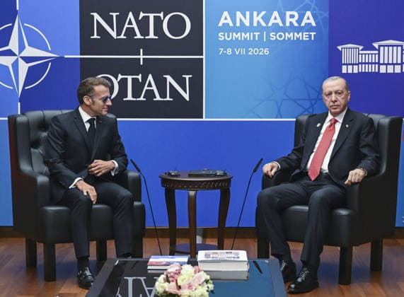 36th NATO Summit in Ankara ANKARA, TURKIYE - JULY 8: Turkish President Recep Tayyip Erdogan meets with French President Emmanuel Macron as part of the 36th NATO Heads of State and Government Summit in Ankara, Turkiye, on July 8, 2026. Utku Ucrak Anadolu Ankara Turkey. Editorial use only. Please get in touch for any other usage.  Copyright: x2026xAnadoluxUtkuxUcrakx