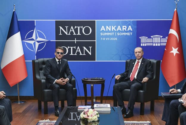 36th NATO Summit in Ankara ANKARA, TURKIYE - JULY 8: Turkish President Recep Tayyip Erdogan meets with French President Emmanuel Macron as part of the 36th NATO Heads of State and Government Summit in Ankara, Turkiye, on July 8, 2026. Utku Ucrak Anadolu Ankara Turkey. Editorial use only. Please get in touch for any other usage.  Copyright: x2026xAnadoluxUtkuxUcrakx