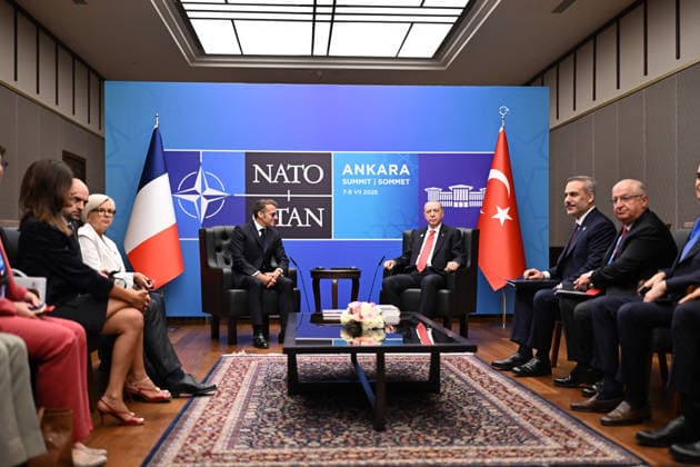 NATO Leaders Summit - Macron And Erdogan Bilateral Meeting French President Emmanuel Macron meets with Turkish President Recep Tayyip Erdogan in a bilateral meeting on the sidelines of the 36th NATO Heads of State and Government Summit in Ankara, Turkiye on July 8, 2026. Photo by Alexis Jumeau ABACAPRESS.COM Ankara Turkey  Copyright: xJumeauxAlexis ABACAx