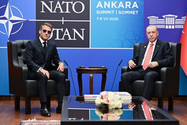 NATO Leaders Summit - Macron And Erdogan Bilateral Meeting French President Emmanuel Macron meets with Turkish President Recep Tayyip Erdogan in a bilateral meeting on the sidelines of the 36th NATO Heads of State and Government Summit in Ankara, Turkiye on July 8, 2026. Photo by Alexis Jumeau ABACAPRESS.COM Ankara Turkey  Copyright: xJumeauxAlexis ABACAx