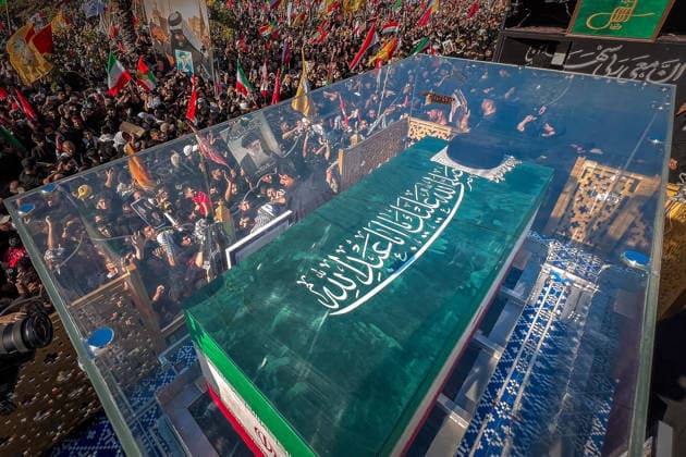 Farewell ceremony held for Iran s former leader Ali Khamenei in Najaf NAJAF, IRAQ - JULY 8: (----EDITORIAL USE ONLY MANDATORY CREDIT - IRANIAN LEADER PRESS OFFICE HANDOUT - NO MARKETING NO ADVERTISING CAMPAIGNS - DISTRIBUTED AS A SERVICE TO CLIENTS----) Large crowds carrying flags and posters attend the farewell ceremony held for former Iranian leader Ali Khamenei, who was killed in U.S.-Israeli attacks as in Najaf, Iran on July 8, 2026. The coffins of Khamenei and his family members are transported through the crowd in a specially designed truck after the Imam Reza Shrine before being brought to the Imam Ali Shrine. Iranian Leader Press Office Handout Anadolu Najaf Iraq. Editorial use only. Please get in touch for any other usage.  Copyright: x2026xAnadoluxIranianxLeaderxPressxOffice Handoutx