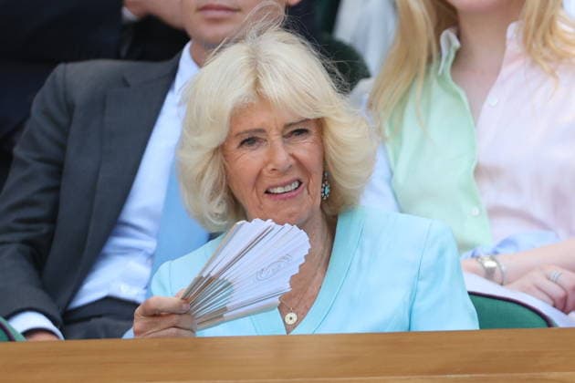 . 08 07 2026. London, United Kingdom. Queen Camilla, Peter Phillips and Harriet Sperling in the Royal Box on day ten of the Wimbledon Tennis Championships in London.  xStephenxLockx xi-Imagesx IIM-26894-0039