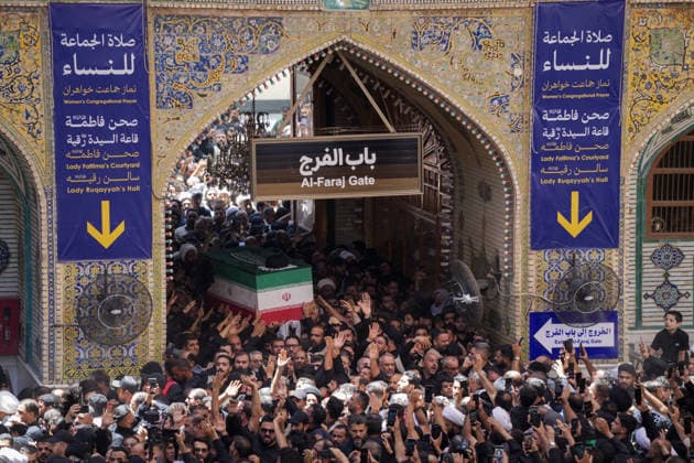 Farewell ceremony held for Iran s former leader Ali Khamenei in Najaf NAJAF, IRAQ - JULY 8: Large crowds carrying flags and posters attend the farewell ceremony held for former Iranian leader Ali Khamenei, who was killed in U.S.-Israeli attacks as in Najaf, Iran on July 8, 2026. The coffins of Khamenei and his family members are transported through the crowd in a specially designed truck after the Imam Reza Shrine before being brought to the Imam Ali Shrine. Karar Essa Anadolu Najaf Iraq. Editorial use only. Please get in touch for any other usage.  Copyright: x2026xAnadoluxKararxEssax