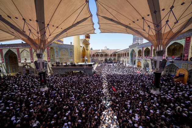 Farewell ceremony held for Iran s former leader Ali Khamenei in Najaf NAJAF, IRAQ - JULY 8: Large crowds carrying flags and posters attend the farewell ceremony held for former Iranian leader Ali Khamenei, who was killed in U.S.-Israeli attacks as in Najaf, Iran on July 8, 2026. The coffins of Khamenei and his family members are transported through the crowd in a specially designed truck after the Imam Reza Shrine before being brought to the Imam Ali Shrine. Karar Essa Anadolu Najaf Iraq. Editorial use only. Please get in touch for any other usage.  Copyright: x2026xAnadoluxKararxEssax