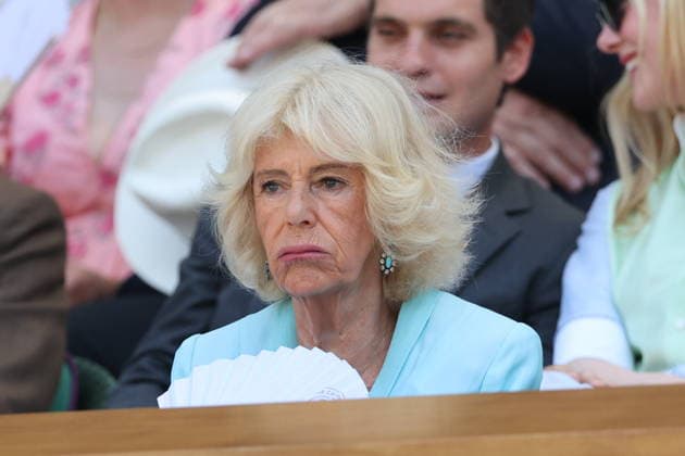 . 08 07 2026. London, United Kingdom. Queen Camilla, Peter Phillips and Harriet Sperling in the Royal Box on day ten of the Wimbledon Tennis Championships in London.  xStephenxLockx xi-Imagesx IIM-26894-0040