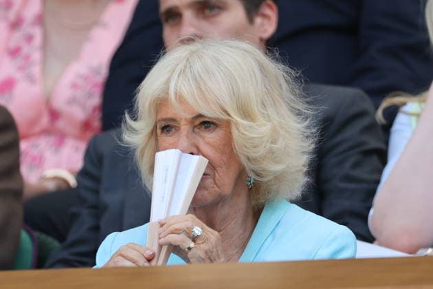 . 08 07 2026. London, United Kingdom. Queen Camilla, Peter Phillips and Harriet Sperling in the Royal Box on day ten of the Wimbledon Tennis Championships in London.  xStephenxLockx xi-Imagesx IIM-26894-0042
