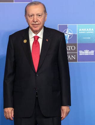 NATO Leaders Summit - Ankara Turkey s President Recep Tayyip Erdogan reacts as he greets guests for the NATO summit in Ankara, on July 8, 2026. The summit comes at a fraught time for the 77-year-old transatlantic alliance, with the US President demanding members make good on a pledge to ramp up defence spending as Washington takes a step back from Europe. Photo by Ludovic Marin Pool ABACAPRESS.COM Ankara Turkey  Copyright: xMarinxLudovic Pool ABACAx
