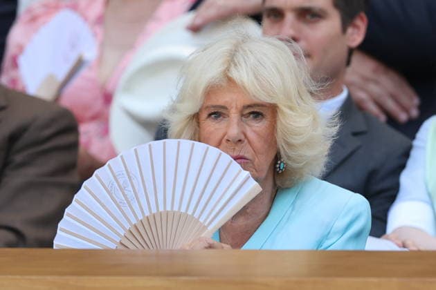 . 08 07 2026. London, United Kingdom. Queen Camilla, Peter Phillips and Harriet Sperling in the Royal Box on day ten of the Wimbledon Tennis Championships in London.  xStephenxLockx xi-Imagesx IIM-26894-0044