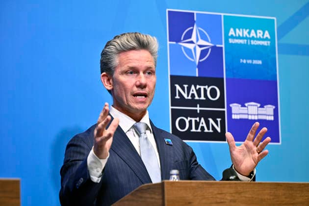ANKARA, TURKIET 20260708 Försvarsminister Pal Jonson (M) haller presskonferens under Nato-toppmötet i Ankara, Turkiet. ANKARA TURKIET x10430x *** ANKARA, TURKEY 20260708 Defense Minister Pal Jonson M holds a press conference during the NATO summit in Ankara, Turkey ANKARA TURKEY x10430x  Copyright: xChristinexOlsson TTx NATO-TOPPMÖTE ANKARA 2026 hPHsAc9YDTs