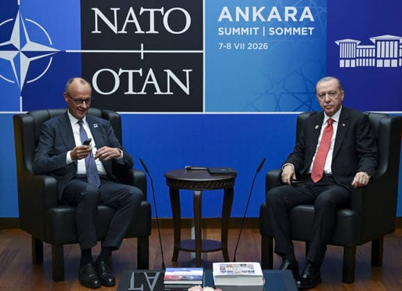 36th NATO Summit in Ankara ANKARA, TURKIYE - JULY 8: Turkish President Recep Tayyip Erdogan (R) meets with German Chancellor Friedrich Merz (L) as part of the 36th NATO Heads of State and Government Summit at Presidential Complex in Ankara, Turkiye, on July 8, 2026. Utku Ucrak Anadolu Ankara Turkey. Editorial use only. Please get in touch for any other usage.  Copyright: x2026xAnadoluxUtkuxUcrakx