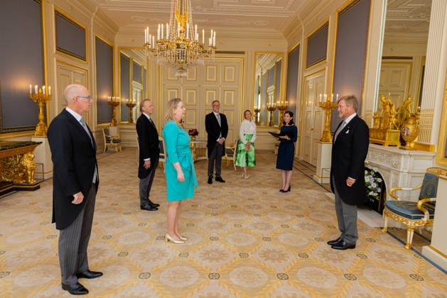 08-07-2026 Palace King Willem-Alexander during a meeting with Ambassador drs. G.M. Landheer (PV OESO), Hare Excellentie drs. E.H.T. van Eerten (Chisinau), Zijne Excellentie drs. R.F.N.W. Wols (Manilla), Zijne Excellentie mr. R.J.P. Pronk (Bagdad), Hare Excellentie drs. A.J. Ter Hoeve-van Heek (Valletta), Hare Excellentie drs. M.M. Monster (Tirana), Zijne Excellentie drs. J.T.M. Akerboom (Accra), Hare Excellentie drs. J.D. Nienhuis (Wellington), Zijne Excellentie drs. R.P.M. Martin (Lissabon), Hare Excellentie mr. dr. M.J. Busstra (Paramaribo) en Hare Excellentie drs. A.P. Diepenbroek (Kopenhagen). Â  Copyright: xPPEx