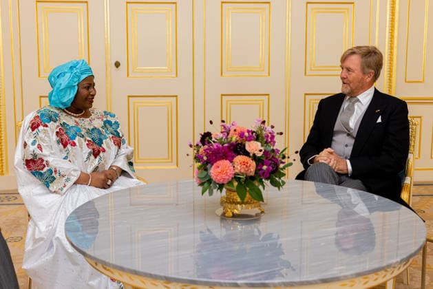 08-07-2026 Palace King Willem-Alexander during a meeting with the Ambassador of the Republic of Guinea, Her Excellency A.N. Conte at palace Noordeinde in The Hague. Â  Copyright: xPPEx