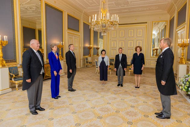 08-07-2026 Palace King Willem-Alexander during a meeting with Ambassador drs. G.M. Landheer (PV OESO), Hare Excellentie drs. E.H.T. van Eerten (Chisinau), Zijne Excellentie drs. R.F.N.W. Wols (Manilla), Zijne Excellentie mr. R.J.P. Pronk (Bagdad), Hare Excellentie drs. A.J. Ter Hoeve-van Heek (Valletta), Hare Excellentie drs. M.M. Monster (Tirana), Zijne Excellentie drs. J.T.M. Akerboom (Accra), Hare Excellentie drs. J.D. Nienhuis (Wellington), Zijne Excellentie drs. R.P.M. Martin (Lissabon), Hare Excellentie mr. dr. M.J. Busstra (Paramaribo) en Hare Excellentie drs. A.P. Diepenbroek (Kopenhagen). Â  Copyright: xPPEx