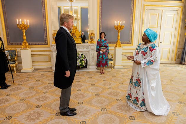08-07-2026 Palace King Willem-Alexander during a meeting with the Ambassador of the Republic of Guinea, Her Excellency A.N. Conte at palace Noordeinde in The Hague. Â  Copyright: xPPEx