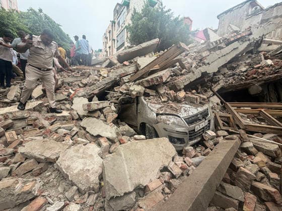 Under-Construction Building Collapses in New Delhi s Rohini Sector 16 New Delhi, Jul 08 (ANI): Piles of rubble present after an under-construction building collapses at Rohini s Sector 16, in New Delhi on Wednesday. Firefighting and rescue operations underway. NEW DELHI Delhi India Copyright: xANIx ANI_20260708349