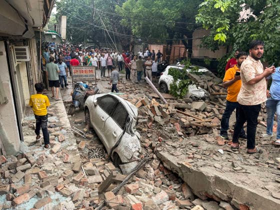 Under-Construction Building Collapses in New Delhi s Rohini Sector 16 New Delhi, Jul 08 (ANI): A view of a damaged vehicle trapped under the piles of rubble after an under-construction building collapsed at Rohini s Sector 16, in New Delhi on Wednesday. Firefighting and rescue operations underway. NEW DELHI Delhi India Copyright: xANIx ANI_20260708352